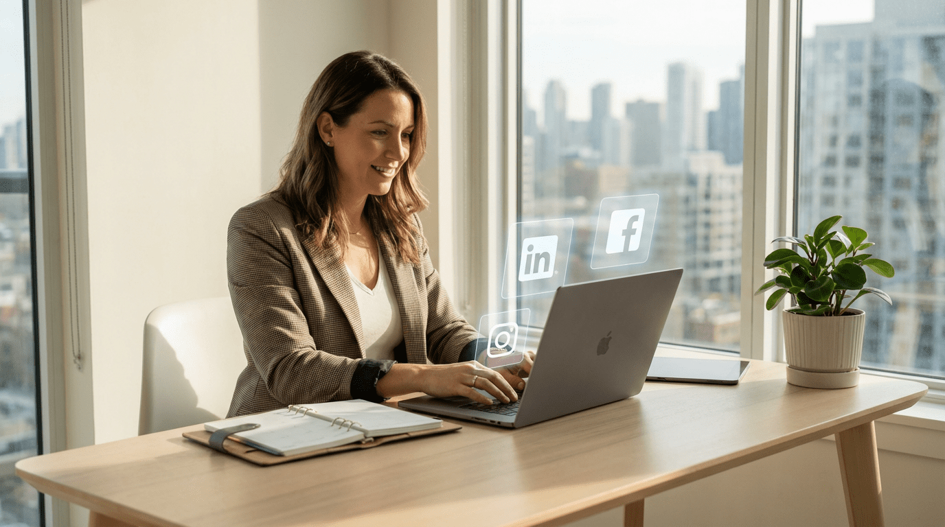 Real estate agent working efficiently on laptop