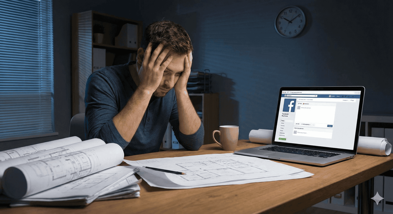 Stressed contractor at desk